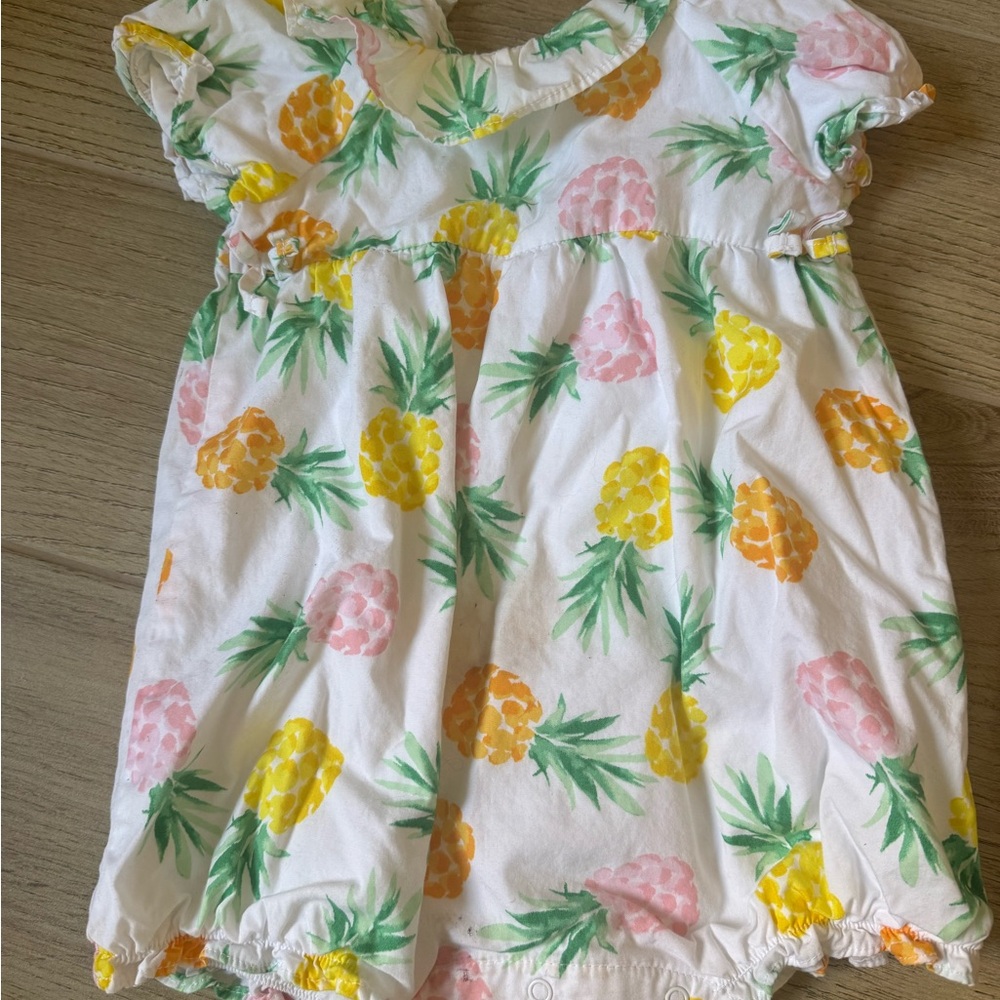 Janie and Jack Pineapple Print One Piece - White, Pink, Yellow, Green